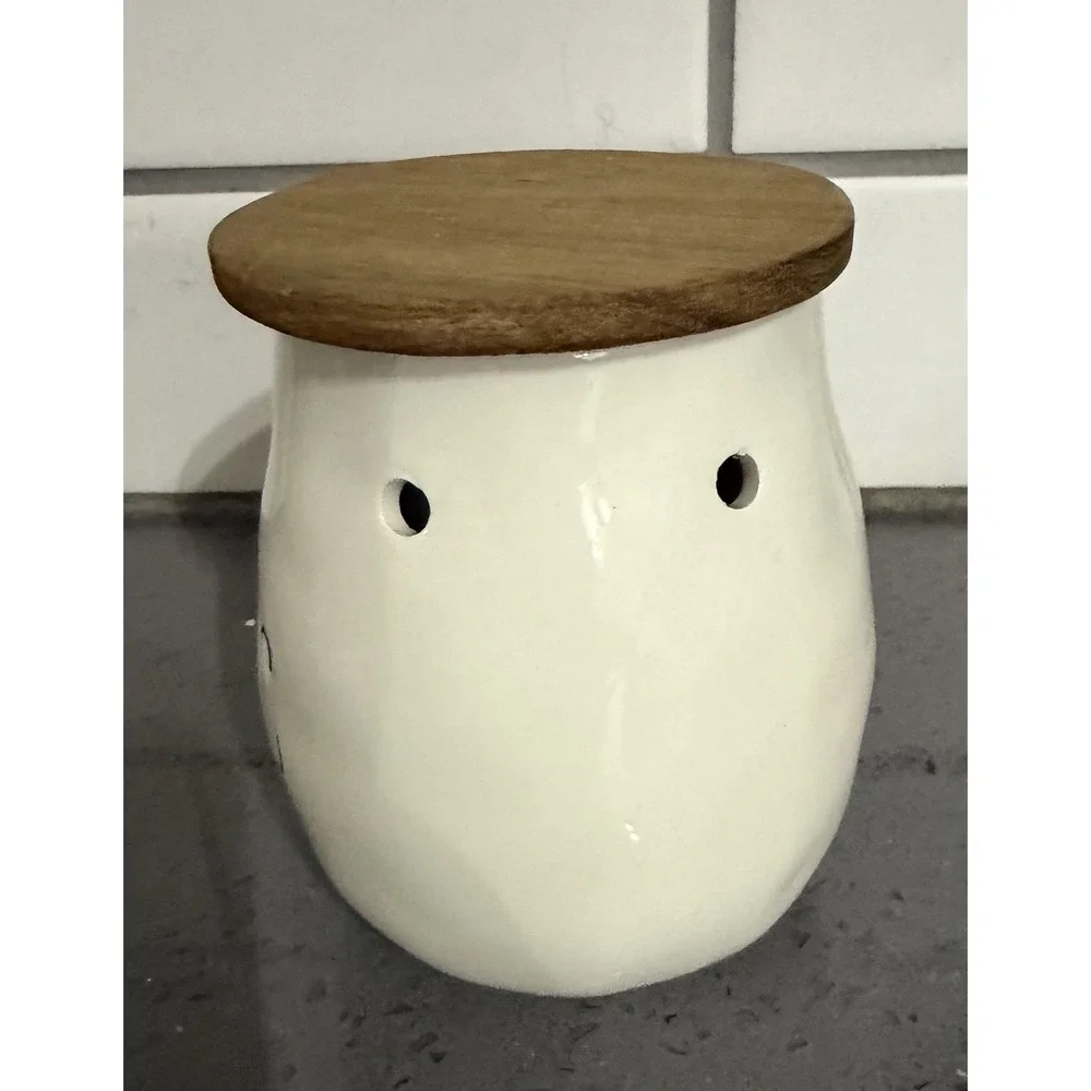 Mud Pie Bistro Garlic Keeper Ceramic Jar with Wood Lid Kitchen Storage